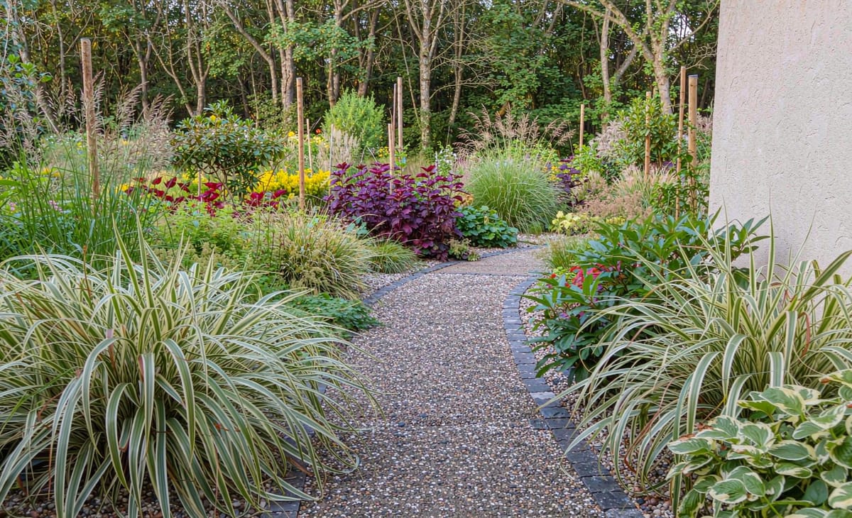 Gravel garden path between planting beds