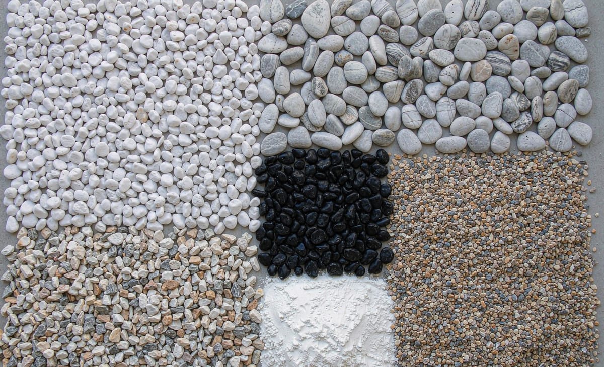 Different garden stone types laid out for comparison