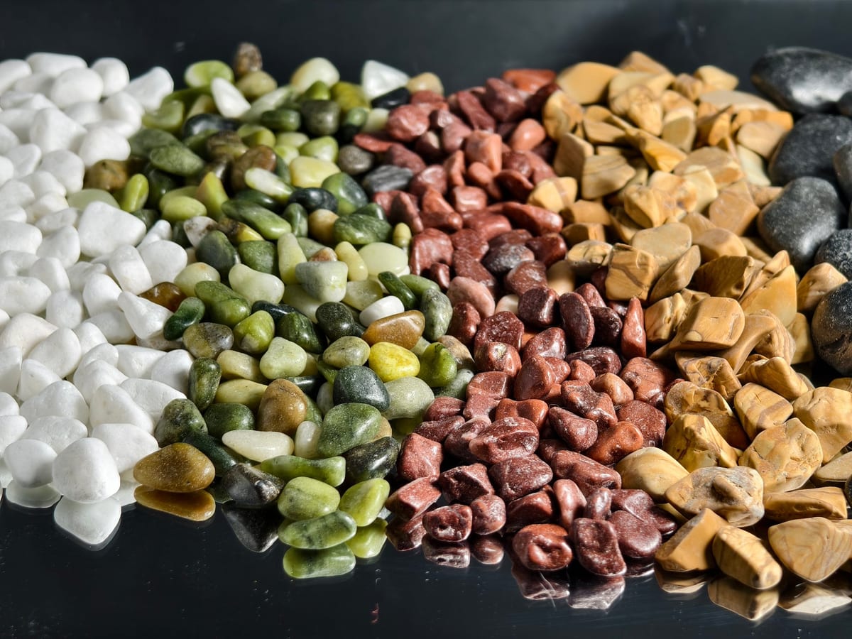 Assorted landscaping pebbles in different colors