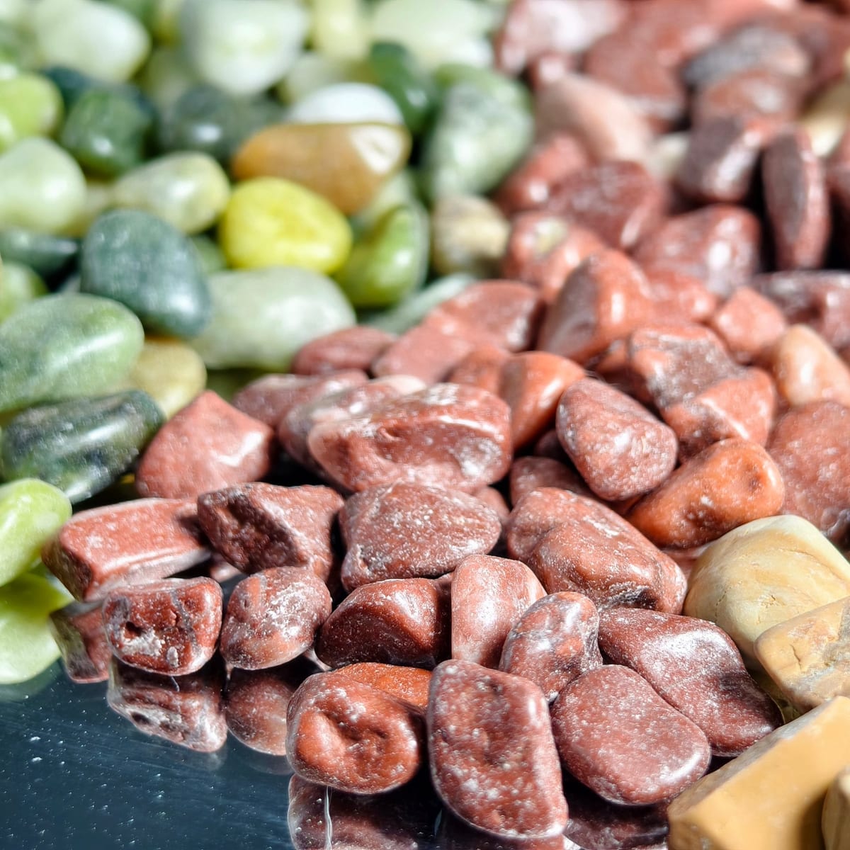 Red and golden decorative pebbles stockpile