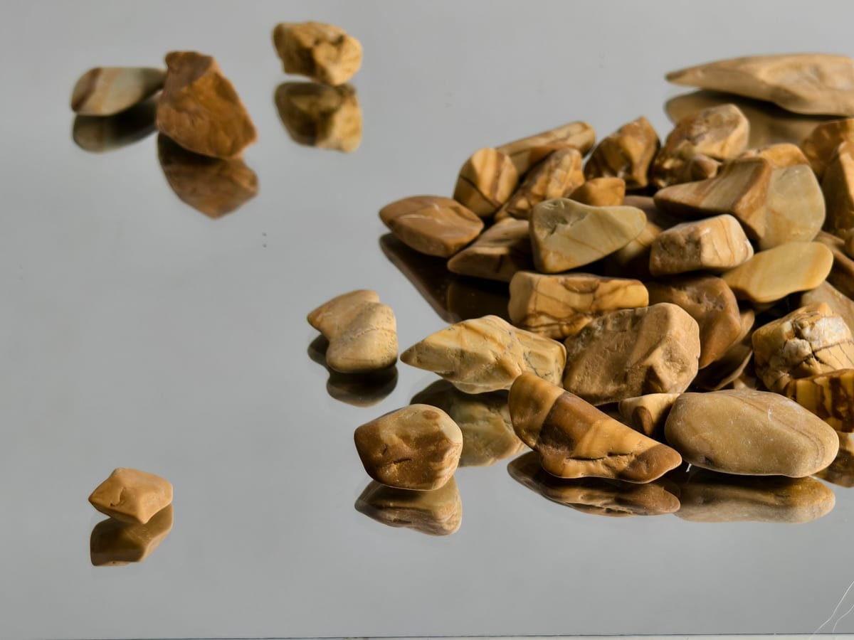 Tan garden stone stockpiled for landscaping supply
